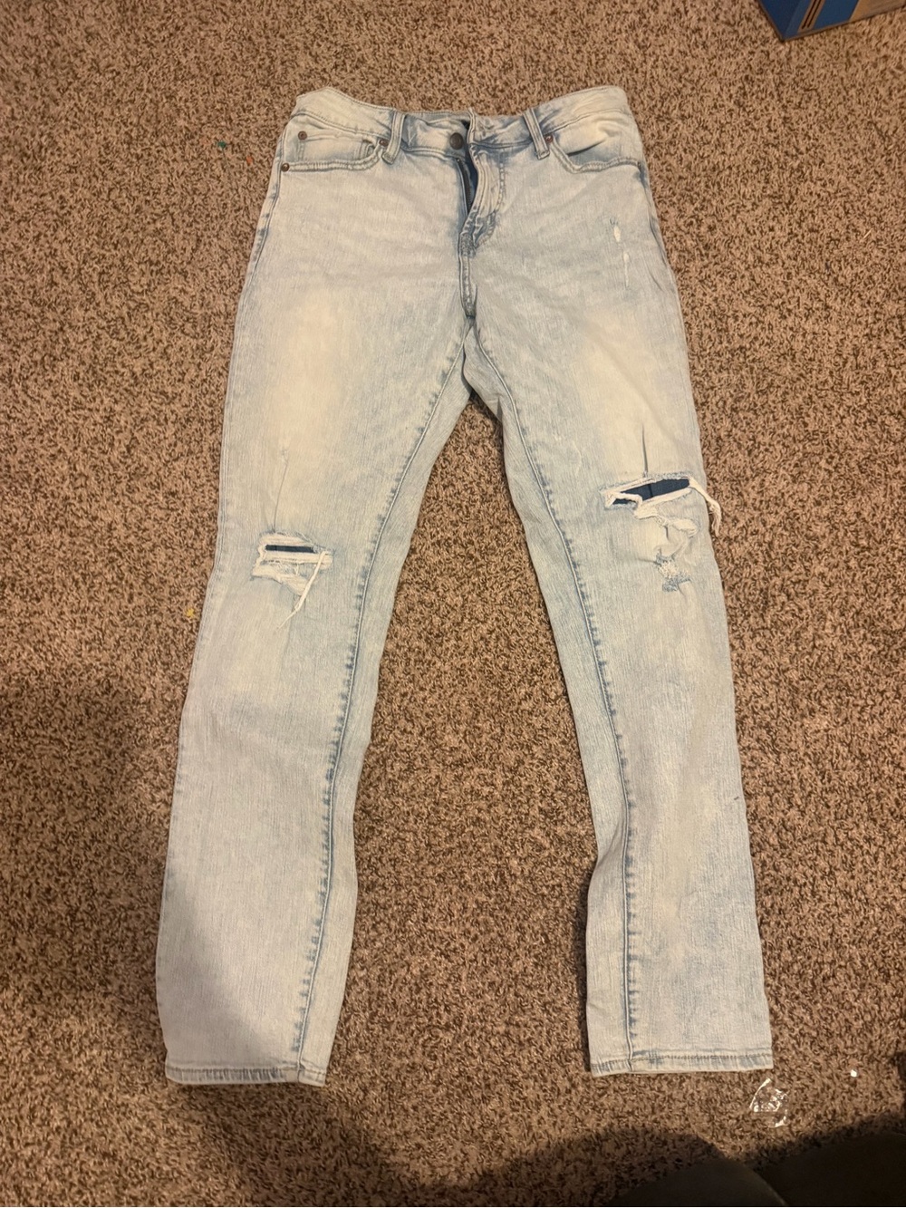 Aeropostale Light Blue Slim Straight Jeans with Distressed Knees
